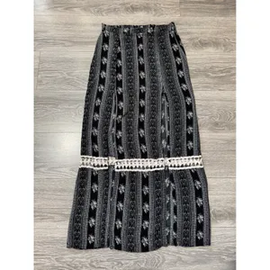 Bohemian Solemio Maxi Skirt M Black White Floral Striped Double Slit‎ Crochet thumbnail 3