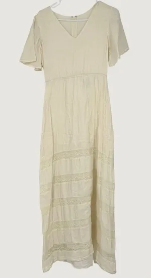 Bea‎ & Dot by ModCloth Cream Cotton Gauze Lace Maxi Dress Small Short Sleeve thumbnail 1