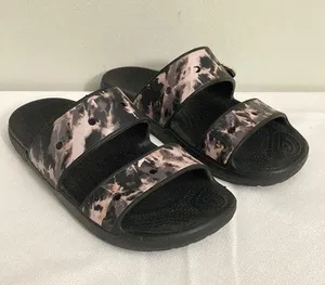 CROCS women’s Black and Purple Tie-Dye Slide Sandals size 9 thumbnail 1