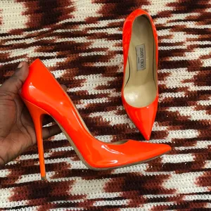 Jimmy Choo Abel Neon Orange Patent Leather Stiletto Heels Pumps Pointed Toe #office siren #corporate EUR 37 / US 7 thumbnail 3
