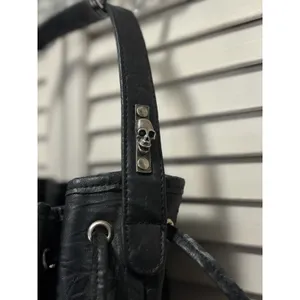 NILA ANTHONY Studded Skull Bucket Bag Purse Tie Faux Leather Pockets Lined Clean thumbnail 4