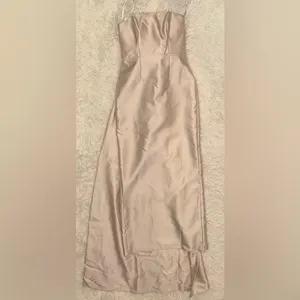 NEW Alfred Sung Strapless Satin Twill Column Gown Removable Train Sz 4 Champagne thumbnail 3