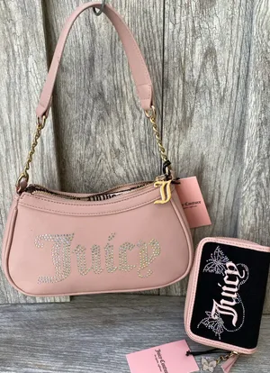 Juicy Couture | Pink Shoulder Bag & Zip Wallet Set | Rhinestone Logo thumbnail 1