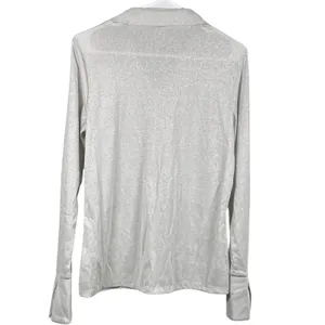 Worthington Blouse Women's Large Silver Metallic Button Up Sheer Collared Layer thumbnail 2