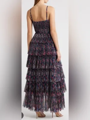 NEW Hutch Rosey Floral Tiered Navy Multi Tropical Garden Gown Sz 6 thumbnail 2