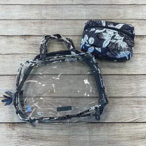 Vera Bradley Imperial Leaves Clear Travel Tote and Quilted Cosmetic Bag Set Gray thumbnail 1