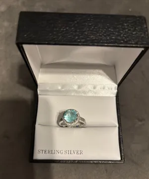 Tested 925 Sterling Silver Blue Cubic Zirconia Ring Size 9 thumbnail 1