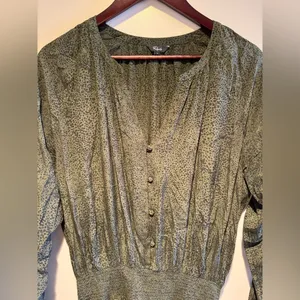 Rails Jasmine Cheetah Print Dress Olive Green Batik Large Cinched Waist thumbnail 4