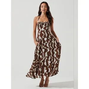 NWT Astr The Label Brown Mariella Halter Maxi Dress Size XS thumbnail 2