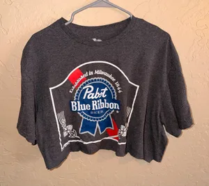 Pabst blue ribbon cropped shirt Gray Size XL thumbnail 1