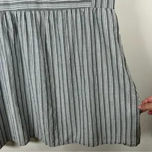 Altar'd State Striped Mini Dress Gray Zip Cotton Pleats Baby Doll Coastal Medium thumbnail 8