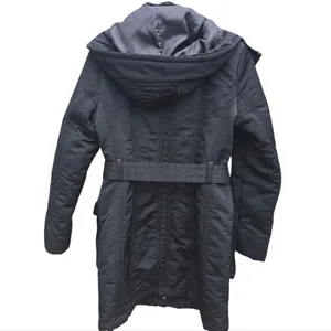 Zara Basic Black‎ Snap Button Pockets Full Zip Belted Lined Hooded Jacket Size M thumbnail 3