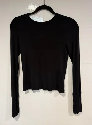 Black Ribbed Long-Sleeve Swoop Back Aerie Women's Top thumbnail 1