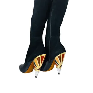 Givenchy Black Leather Suede Over Knee OTK Boots Printed Heel EU 38.5 thumbnail 14