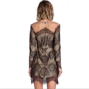 For Love & Lemons Grace Dress in Black Nude Mesh Lace size Medium $285 thumbnail 3