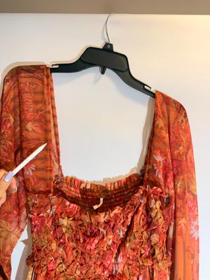 Free People Angel Eyes Brown Floral Off Shoulder High Slit Maxi Dress XS thumbnail 8