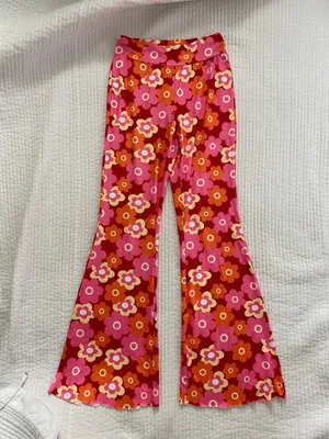Orange and pink floral flare yoga pants thumbnail 2