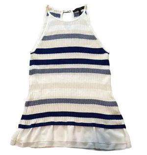 White House Black Market blue/white sleeveless sweater sz S thumbnail 1