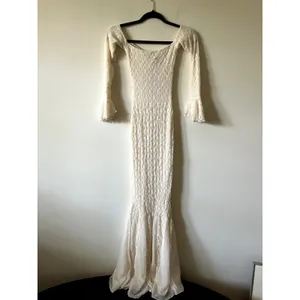 Oh Polly Verena Off-Shoulder Ruffle Lace Maxi Dress in Ivory Size XXS New thumbnail 9