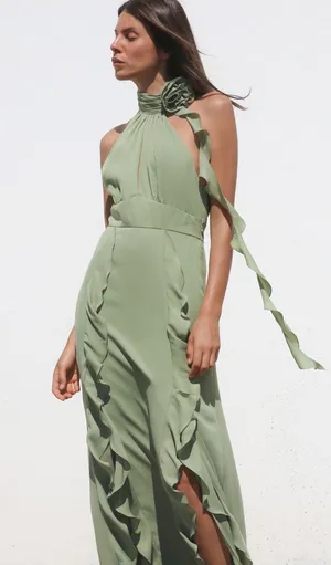 Zara dress maxi bohemian ruffled halter floral scarf wedding evening party thumbnail 16