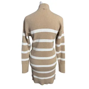 Abercrombie Tan Cream Striped Mockneck Sweater Mini Dress XS thumbnail 3