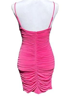 Princess Polly Calliope Hot Pink Ruched Mesh Mini Dress‎ Bodycon Strappy Size 4 thumbnail 6