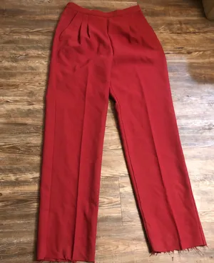 Red Vintage high waist straight leg pleated pants with front pockets and frayed hems (Vintage size 12, fits as US Size 8, Waist:30”)0 thumbnail 1