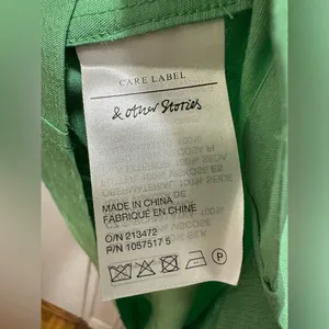 NWT & Other Stories Sea Green Silk Puff Sleeve Tie Back Voluminous Midi Dress 6 thumbnail 9