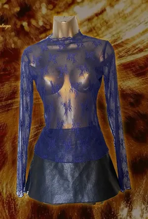 Wild Fable Cobalt Blue Sheer Mock Neck Top thumbnail 1