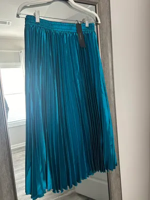 Teal Pleated Midi Skirt Blue thumbnail 2