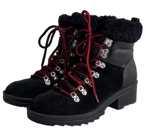 Marc Fisher LTD Brylee Black Leather Suede‎ Shearling Hiking Boots 6.5M thumbnail 1