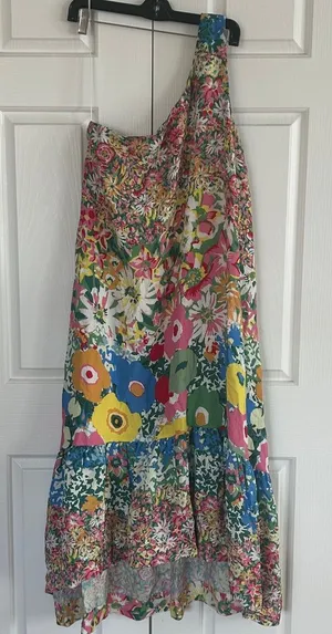 Anthropologie Sarah Campbell Floral One Shoulder Ruffle Hem Maxi Dress **Sz S**🌸 thumbnail 1