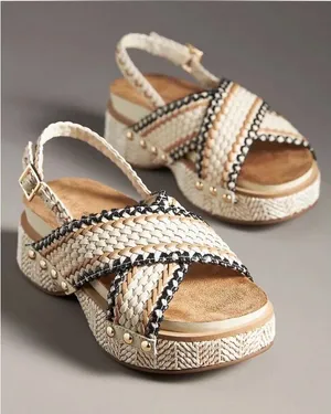 NWOB Kelsi Dagger Anthropologie Pace Raffia Platform Sandals Woven 5 Boho Woven thumbnail 1
