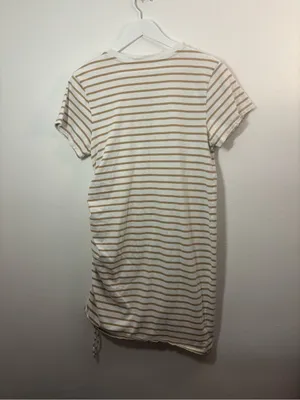 Universal Threads Striped Side-Ruched Tee Dress White & Tan Size Medium thumbnail 2