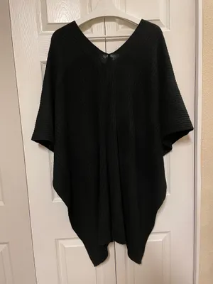 NEW! Time and Tru Black Knit Open Front Ribbed Ruana Shawl Wrap Poncho One Size thumbnail 7