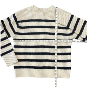 H&M Striped Rib Knit Sweater Coastal Cream Navy Blue Crewneck Small thumbnail 3