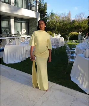 Zara Elegant Butter Yellow Gown - Floor-Length Formal Dress thumbnail 3