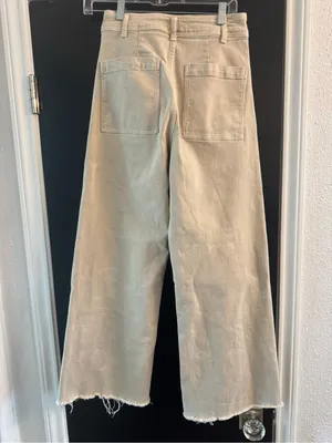 Zara - The Marine Jeans Cream Wide-Leg High Rise Crop with Raw Hem thumbnail 3