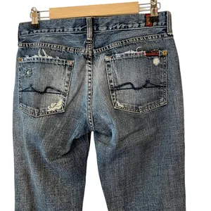 7 For All Mankind boot cut distressed bejeweled denim jeans Excellent Like New! thumbnail 4