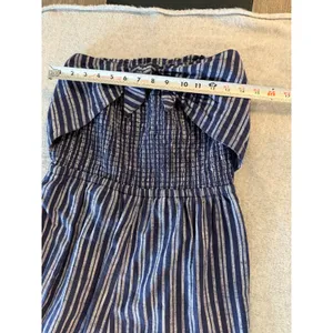 Aerie Strapless Striped Jumpsuit Women Medium Navy Blue Smocked Tie Front Jogger thumbnail 4