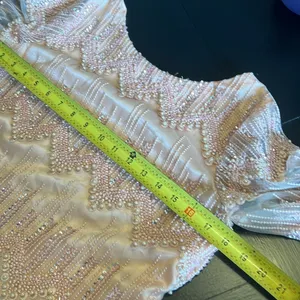 Peach Pink Beaded Sequin‎ High Low Formal Dress Long Sleeve Pearl Detail Gown thumbnail 8