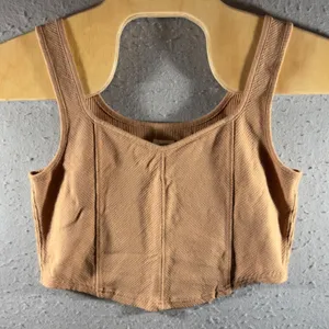 205 | Aerie Ribbed Corset Seam Crop Tank Top Tan Women XL Boho Summer Y2K thumbnail 1
