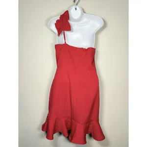 New TCEC Red‎ One Shoulder Ruffle Dress Size Large thumbnail 5