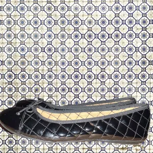 Christopher & Banks black patten leather quilted look design with tie on front thumbnail 4