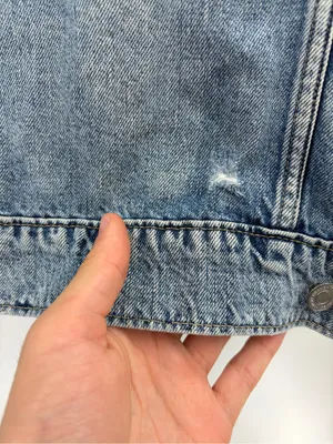 Lucky Brand Women's Boyfriend Trucker Denim Jeans Jacket Distressed Blue small thumbnail 10