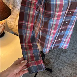 Ralph Lauren, brown blue rose plaid button-down, cotton western shirt S​​ thumbnail 4