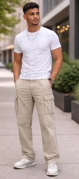 Hollister Men's Cargo Pants Beige Cotton Canvas Button Regular Fit Straight Leg thumbnail 1