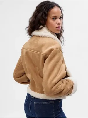 Gap Vegan Suede Sherpa-Trim Full Zip Jacket Small NEW NWT thumbnail 4