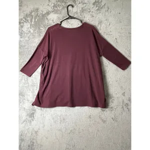 Garnet Hill Boxy Ruffle Detail Tee Small Garnet 3/4 Sleeve Tunic Organic Cotton thumbnail 3