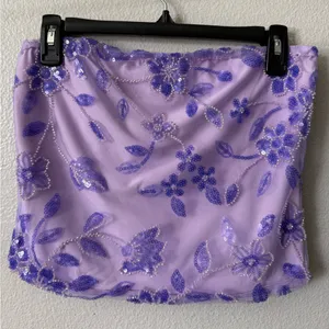 Lavender Purple Sequin Floral Mesh Tube Top Y2K Fairycore Size M thumbnail 2